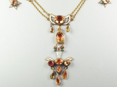 null Auvergnat necklace in 18K yellow gold (750/oo) with double row of jaseron mesh...