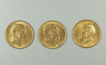 null Lot de 3 pièces en or. 2 Edouard VII 1906/ 1908 et 1 George V 1912