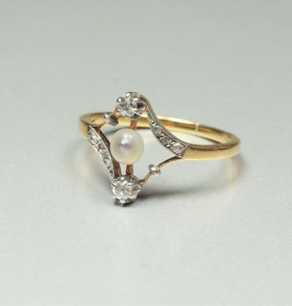 18K (750/oo) gold ring of two tones with...
