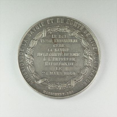 null Médaille en étain commémorant le rattachement du comté de Nice et de la Savoie...