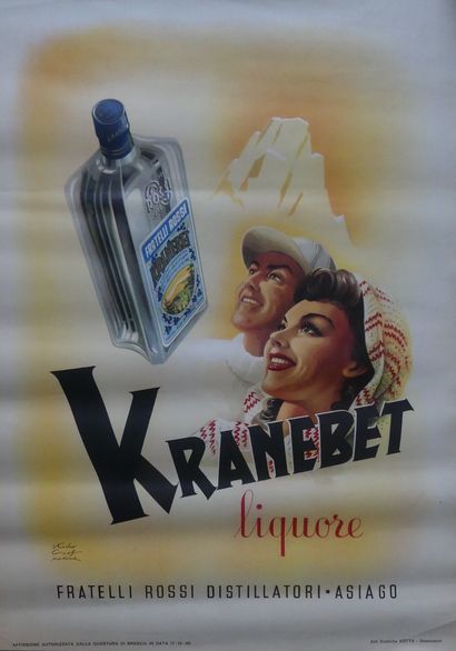 ANONYME KRANEBET LIQUORE. Fratelli Rossi Distillatori Asiago -Vers 1946 Studio Crof,...