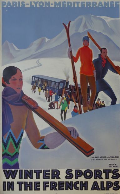 BRODERS Roger (1883-1957) 
PLM "WINTER SPORTS IN THE FRENCH ALPS", circa 1928-1932...