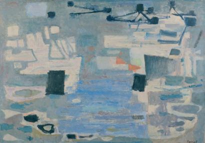 null Le port de Copenhague, 1953 Huile sur toile Signée en bas à droite 81 x 116...