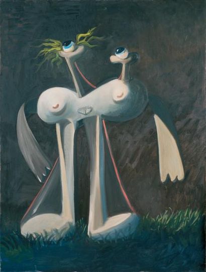 George CONDO né en 1957 Night nude, 1996 Huile sur toile Non signée 121 x 91 cm Exposition:...