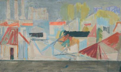 null Abstraction, 1949 Huile sur toile signée du cachet 33 x 55 cm