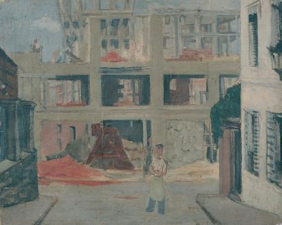 null Immeuble en construction, 1938 Huile sur toile Signée du cachet 65 x 81 cm