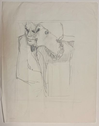 René GRUAU (1909-2004) lot of two drawings Seated woman and couple 
Grease pencil...