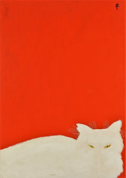 René GRUAU (1909-2004) Chat sur fond rouge
Peinture et rehauts de crayon et encre...