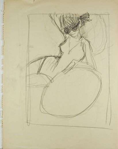 René GRUAU (1909-2004) lot of two drawings Seated woman and couple 
Grease pencil...