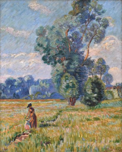 Armand GUILLAUMIN (1841-1927) Femme et enfant dans un paysage, 1890
Huile sur toile
Signée...
