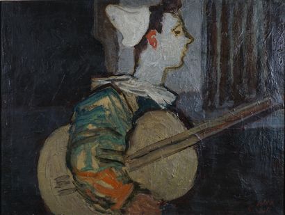 Alexandre GARBELL (1903-1970) Le clown guitariste, circa 1928
Huile sur toile. Signée...