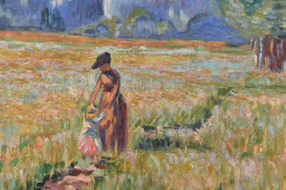 Armand GUILLAUMIN (1841-1927) Femme et enfant dans un paysage, 1890
Huile sur toile
Signée...