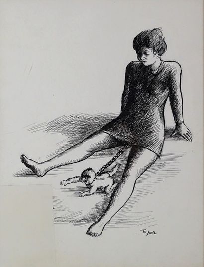 Roland TOPOR (1938-1997) Childbirth
Ink signed lower right
25 x 19 cm 
Left corner...