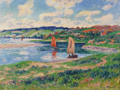 Henry MORET (1856-1913) "Rivière Le Bélon, 1907
Huile sur toile (rentoilée par mesure...