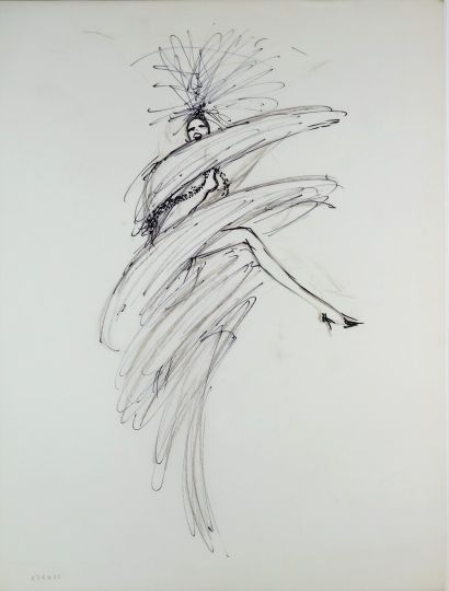 René GRUAU (1909-2004) Ensemble de trois dessins (encre et fusain et crayon conté)
de...