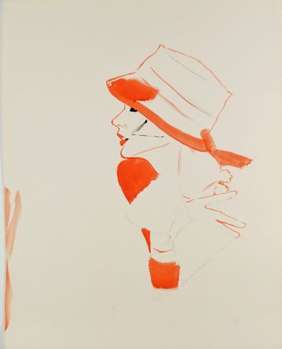 René GRUAU (1909-2004) Femme de profil au chapeau
Aquarelle, crayon et encre
Non...