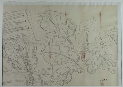 Raoul DUFY (1877-1953) Violon et feuillage
Étude au crayon conté portant des annotations...