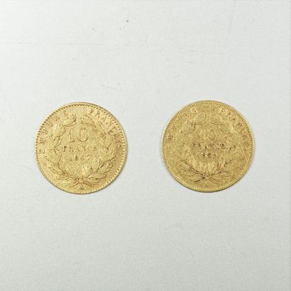Deux pièces de 10 francs or, Napoléon III,...