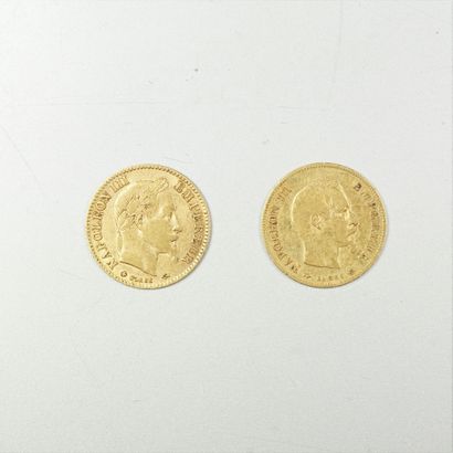 null Deux pièces de 10 francs or, Napoléon III, datées 1859 et 1867.
