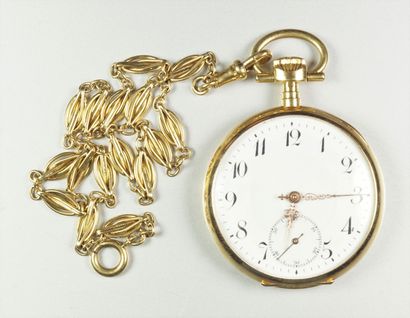 null "Montre de gousset en or jaune 18K (750/oo), cadran rond à fond blanc (poussières...