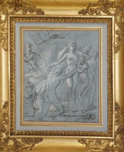 Pierre Antoine A VAFFLARD (1779 1838) «Diane au bain». Crayon et rehauts de gouache...