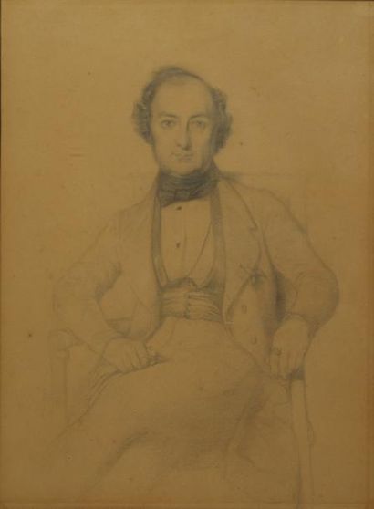 A CHAVARD (1810 1885) «Portrait d'homme assis». Dessin au crayon sur papier dans...