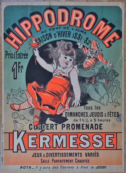CHERET Jules (1836-1932) HIPPODROME au Pont de l’Alma.”KERMESSE, Concert-Promenade”.SAISON...