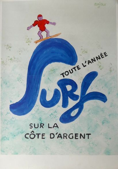 SAVIGNAC Raymond (1907- 2002) SURF TOUTE L'ANNÉE."Sur la Cöte d'argent".1996 Sans...