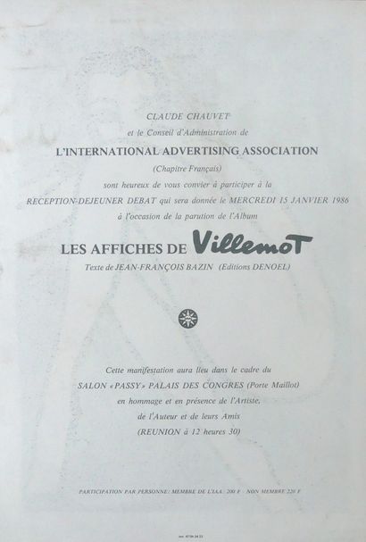 VILLEMOT Bernard (1911-1990) LES AFFICHES DE VILLEMOT. Invitation à l’occasion de...