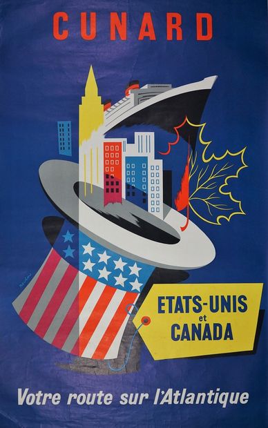 NEVIN Pat (1912-1995) CUNARD-ETATS-UNIS et CANADA « VOTRE ROUTE SUR L’ATLANTIQUE »...