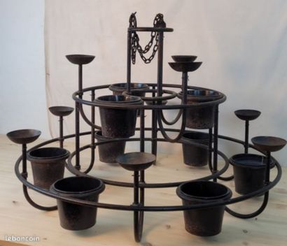 Patinated metal chandelier with 9 candleholders...