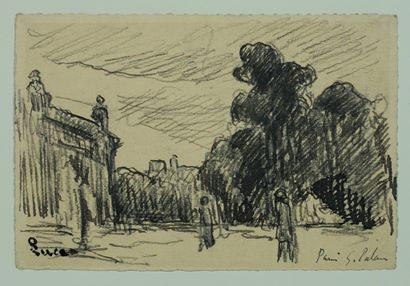 Maximilien LUCE (1858-1941) Paris Grand Palais . Aquarelle sur trait de crayon. Signé...
