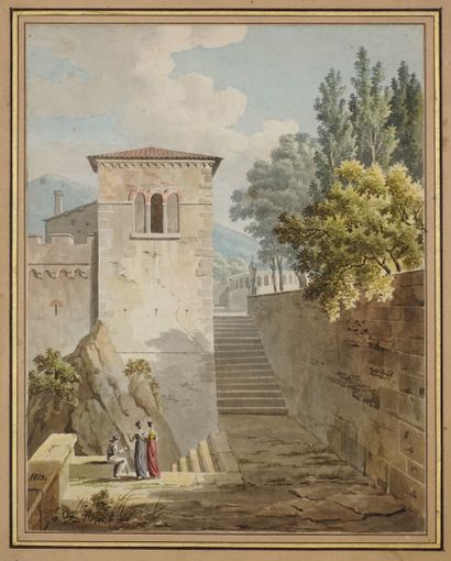 Jean VASSEROT (1769-?) Dans le gout de . Fortifications au pied du Vésuve, 1813....