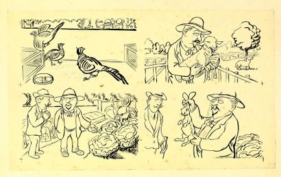 CARAN D ACHE (1858 - 1909) Scénes humoristiques. 4 Dessins à la plume ou au crayon,...