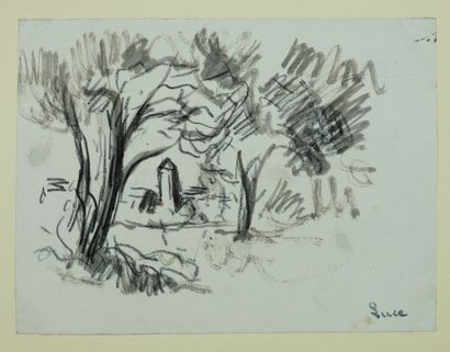 Maximilien LUCE (1858-1941) Paysage. Aquarelle sur trait de crayon. Signée du cachet...