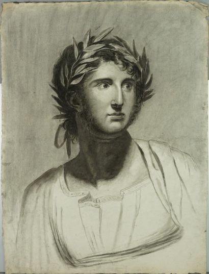 Ecole Romantique. Portrait d'empereur Romain . Dessin crayon gras . Vers 1820 - 1830...