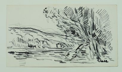 Maximilien LUCE (1858-1941) Paysage. Aquarelle sur trait de crayon. Signée du cachet...
