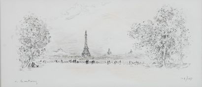 André HAMBOURG (1909 - 1999) Vue de la tour Eiffel . Lithographie . Signée et numérotée...