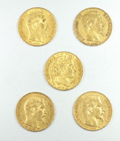 Lot de 5 pièces en or dont 4 piéces Napoélon...