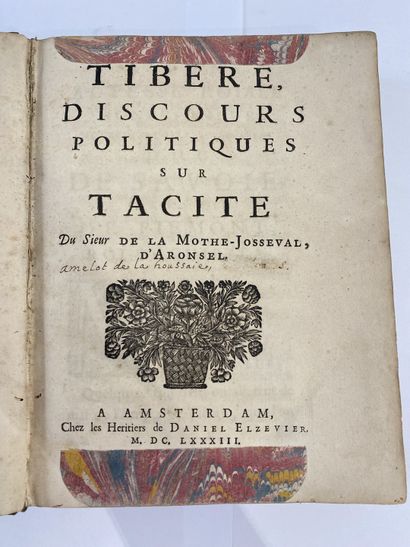 Sieur de la Mothe-Josseval,d'Aronsel. Tiberbe, Discours politiques sur tacite. Published...