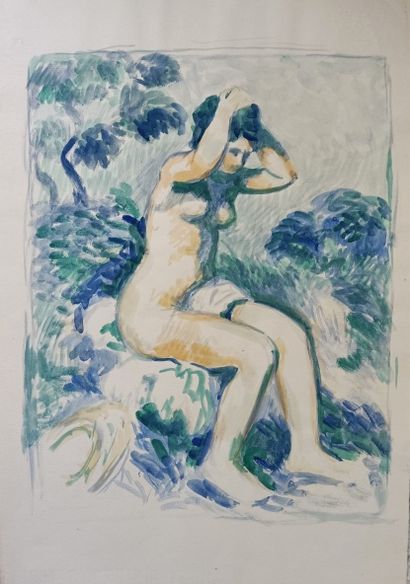 Georges-Louis CLAUDE (1879-1963) "Femme nue à sa toilette, dans le goût impressionniste"...