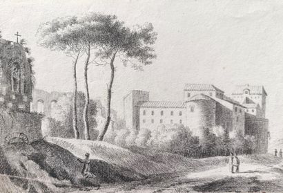 Ecole française circa 1830 lot de 5 dessins “Paysages d'Italie et bâtiments divers”...