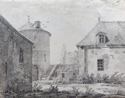 Ecole française circa 1830 lot de 5 dessins “Paysages d'Italie et bâtiments divers”...