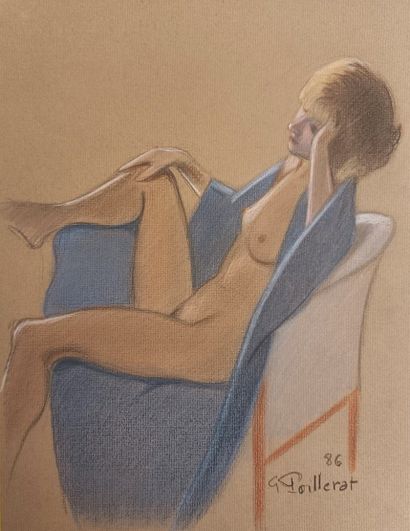Gilbert Poillerat (1902-1988) «Femme nue» - Dessin au crayon de couleur - Signé en...