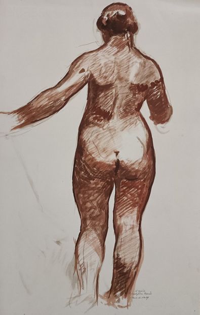 Georges-Louis CLAUDE (1879-1963) "Femme nue de dos” annotée “d'après une sculpture...