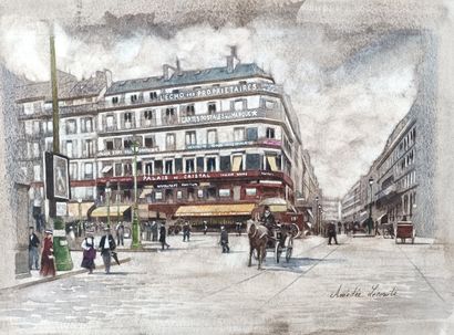 Amédée Lecomte (1967-) "Paris, le quartier Saint-Lazare" - Aquarelle signée en bas...