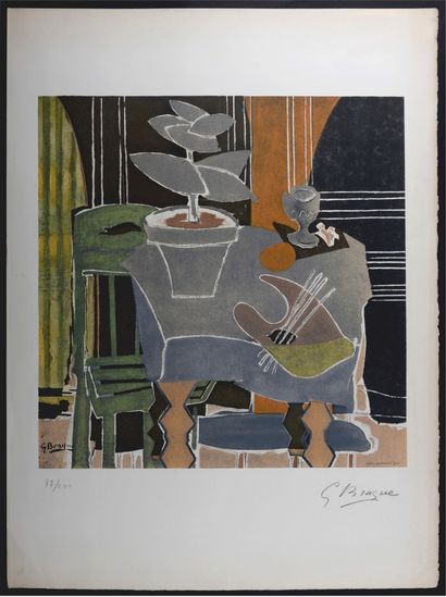 Georges Braque (1882-1963) Nature morte à la palette, 1960
D’après Georges Braque

Signée...