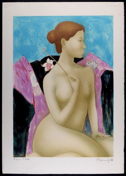 Alain Bonnefoit (1937-) Femme à l'orchidée, 1986 

Lithographie sur papier Vélin...