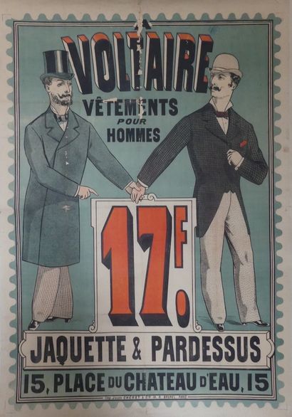 CHÉRET Jules (non signée) et ANONYME (2 affiches) VOLTAIRE «VÊTEMENTS POUR HOMMES»....