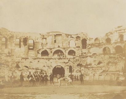 ANDRE ADOLPHE EUGENE DISDERI 1819-1889 Lutteurs dans les Arènes de Nîmes, 1853. Tirage...